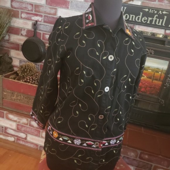DENIM & CO BLACK EMBROIDERED JACKET M - Picture 3 of 8